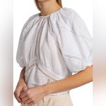 frame denim Frame Small Inset Lace Gathered Seam Top White Puff Sleeve Semi-Sheer Cropped Photo 10
