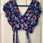 IKY ME Navy Floral Faux Wrap‎ Crop Top Size M Blue Size M Photo 0