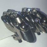 Vintage Dark Gray Black Metal CZ Rhinestone Clip On Earrings Photo 6