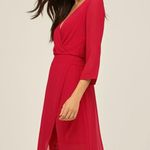 Bebe NWT  Womens Raspberry Pink Chiffon Faux Wrap Midi Dress 3/4 Sleeve Size 4 Photo 15
