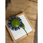 Vintage Blue & Green Flower Brooch Pin Handmade Glass Beads & Metal Backing Photo 4