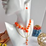 Bright Neon Orange Bead Necklace Chain Set Photo 4