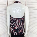 Bebe Printed Silk Chiffon Ruffle Trim Halter Neck Blouse Pink Black XS Photo 3