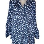 Jones Wear  Blue Floral Long Sleeve Top V Neck XL Photo 0