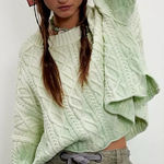 Free People  Washed Ashore Cable Knit Sweater in Candy Mint Combo XS NWT Photo 0