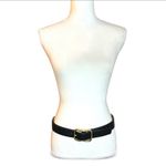 Vintage Escada Black Leather Belt with Gold Buckle quiet luxury preppy designer Photo 2