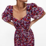 ZARA  Shimmer‎ Floral Puff Sleeve Mini Dress Photo 0