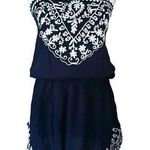 Raviya Womens Size Medium Navy White Boho Strapless Ruched Dress Coverup Photo 0