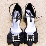 Japanese En Punto Black Shimmery White Pearl Bow Glittery Low Heels Pumps Heels Size undefined Photo 0