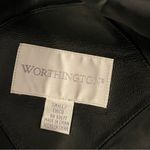 Worthington Size S 100% Leather Black Full Zip MidI Belted Tench Coat Like New Photo 3