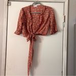 Isalis  Boho Floral Top Front Tie Ruffle Terracota Orange Printed Small Dainty Photo 1