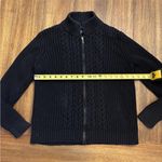 Lands' End  Sweater Women M 10-12 Cable Ribbed Full Zip Cardigan Cotton Black Photo 3