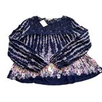 Living Doll Blue Pink Floral Lace Long Sleeve Boho Blouse Top Size Large NEW Photo 8