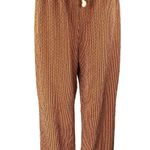 ZARA Brown Striped Elastic Waist Drawstring Wide Leg Trousers Lounge Pants Sz L Photo 0