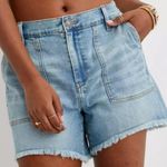 Aerie Light Blue Adventure Denim Raw Hem Shorts Size Medium Photo 0