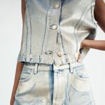 ZARA  Metallic Foil Waxed Denim Cropped Jean Vest BLUE/GOLD Size S NEW Photo 1