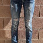 Miss Me Jeans Size 25 Distressed Bootcut Blue Embellished Pockets Denim Photo 0