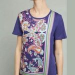 Maeve Anthropologie  Size Sm Top Navy Paisley Short Sleeve Crew Neck Tee Women’s Photo 0