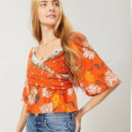 Free People Free Burnt Orange Floral Mirabella A-Line Peplum Top Size S Photo 0