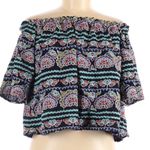 AQUA Off-The-Shoulder Floral Embroidered Colorful Top/Shirt on Navy Base XS Photo 0