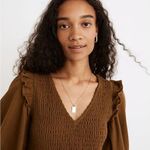 Madewell 💕💕 Flannel Lucie V-Neck Smocked Mini Dress Weathered Olive Medium NWOT Photo 4