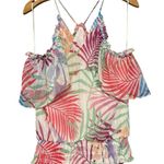 Ramy Brook  Women’s Size L White Floral Print Jules Ruffle Front Halter Top Photo 3