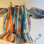 Guess Sleeveless Off-Shoulder Blouse Blue and Orange Photo 2