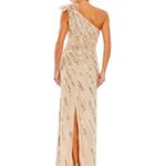 Mac Duggal 93739 Embellished Floral Feather One Shoulder Gown Size 4 Nude Gold Photo 6