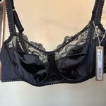 SKIMS  Stretch Satin Lace Unlined‎ Balconette Bra Black Onyx NWT 42B Photo 2