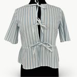 Sézane NWT  Ileana Striped Tie-Front Crop Blouse | Sz EU 36 (US 4) | Ecru/Blue Photo 7