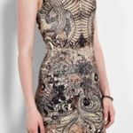 Alexander McQueen  Mini Dress Griffon Lace Print Brown Stretch Sheath Photo 0