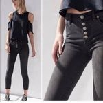 Free People  Reagan Button Fly Raw Hem Ankle‎ Jeans Black Pants Womens Size 26 Photo 1