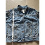 Sandro  Denim Jackie Jacket Womens 36 Blue‎ Embroidered Oversized Boho Festival Photo 9