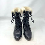 Sorel After Hours Lace Shearling Boot Black Leather Wedge Size US 6 Photo 1