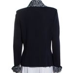 St. John  Evening Knit Jacket Embellished Rhinestones Pointed Collar Blue Size 12 Photo 2