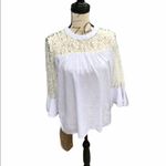 None White Blouse Feminine Frilly Size Medium Photo 4