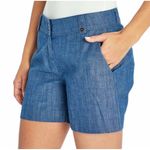 Isaac Mizrahi  100% Cotton Chambray Blue‎ Tailored Bermuda Shorts Women's 4 Photo 0