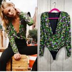 ZARA  Bodysuit Floral V Neck Bodysuit Shoulder Pads Size XS NWT Photo 1