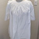 Women’s Short Sleeve Peasant Shirt Ruched Eyelet Cotton White Loose Fit Sz XXL Photo 0