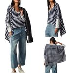 Free People We the Free Main Squeeze V Neck Sweatshirt WHITE/NAVY Photo 4