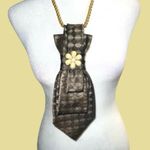 “Dainty Dapper”Brown Patterned Necktie Necklace with Flower Accent Brown Photo 0