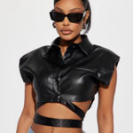 Black Faux Leather tie around Crop Top ‘#BeYouTy’ women’s Large Photo 0