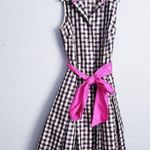 Eliza J  Black and White Gingham Shirt Dress with Barbie Pink Bow Photo 0