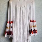 Free People White Mini Dress Embroidered Bell sleeves Size S (mend job pictured) Photo 3