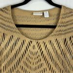 Chico's Chico’s Metallic Gold Tan Open Weave Crochet Knit Fringe Top Women Size 3 Large Photo 3