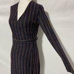 & Other Stories & Other Stories Glitter Stripe Long Sleeve Wrap Dress Blue Brown Gold Size 4 Photo 8
