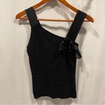 Y2K Lillie Rubin black ribbed silky trim bow asymmetrical sleeveless sweater top Size L Photo 2