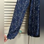 Lucky Brand  Floral Blue/Pink Long Sleeve Blouse Size M Tie Neck Semi‎ Sheer Photo 2