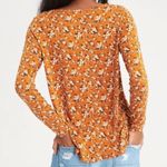 American Eagle  AEO Soft & Sexy Slub Golden Yellow Floral Button Down Long Sleeve Photo 1