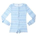Blue and White Llama Patterned Long Sleeve Lounge Romper Large NWT Photo 0